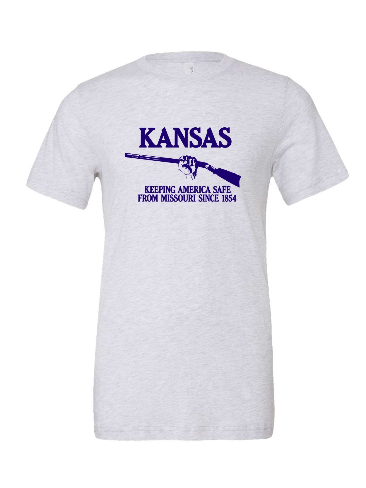 Kansas, Keeping America Safe from Missouri Since 1854 on a white t-shirt