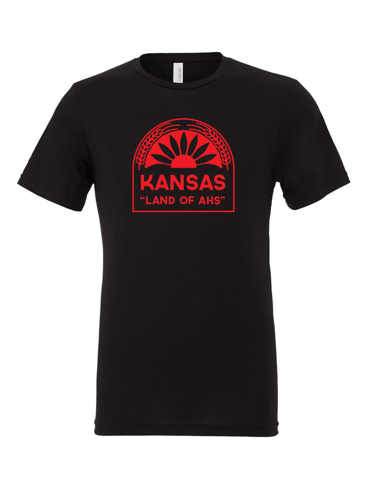 Kansas "Land of Ahs" on a black t-shirt