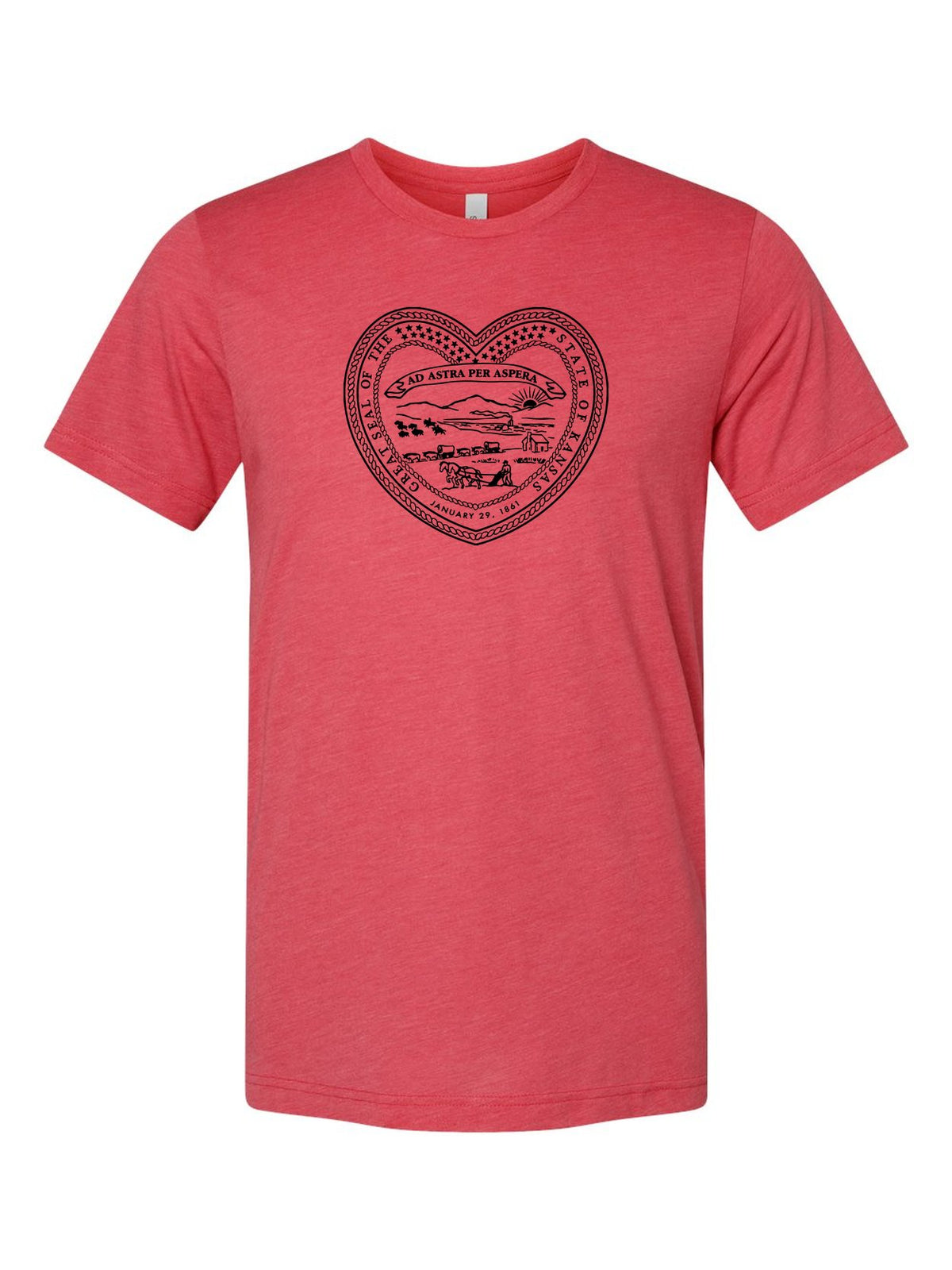 Kansas State Seal Heart on a true red t-shirt