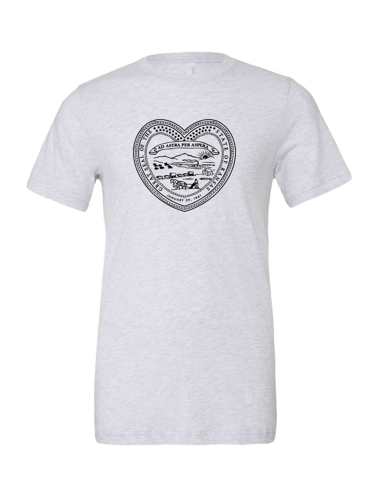 Kansas State Seal Heart on a white t-shirt