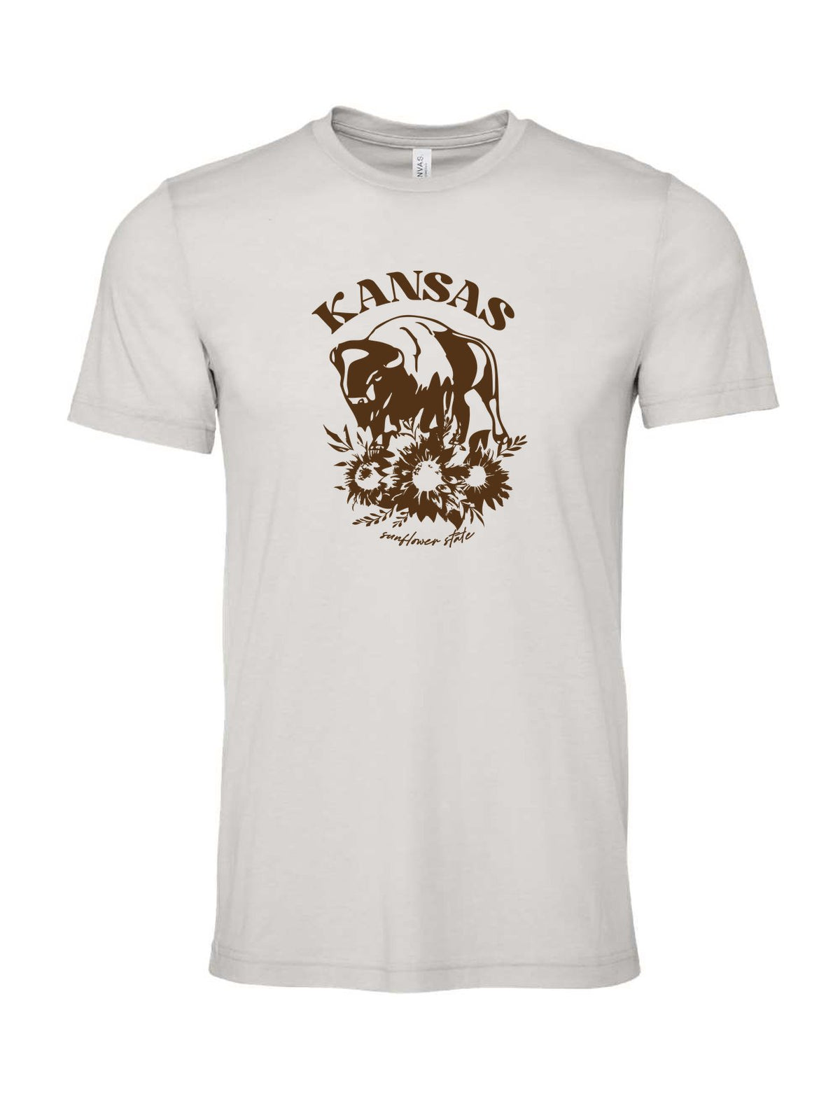 Kansas Sunflower State Bison on a cement gray t-shirt