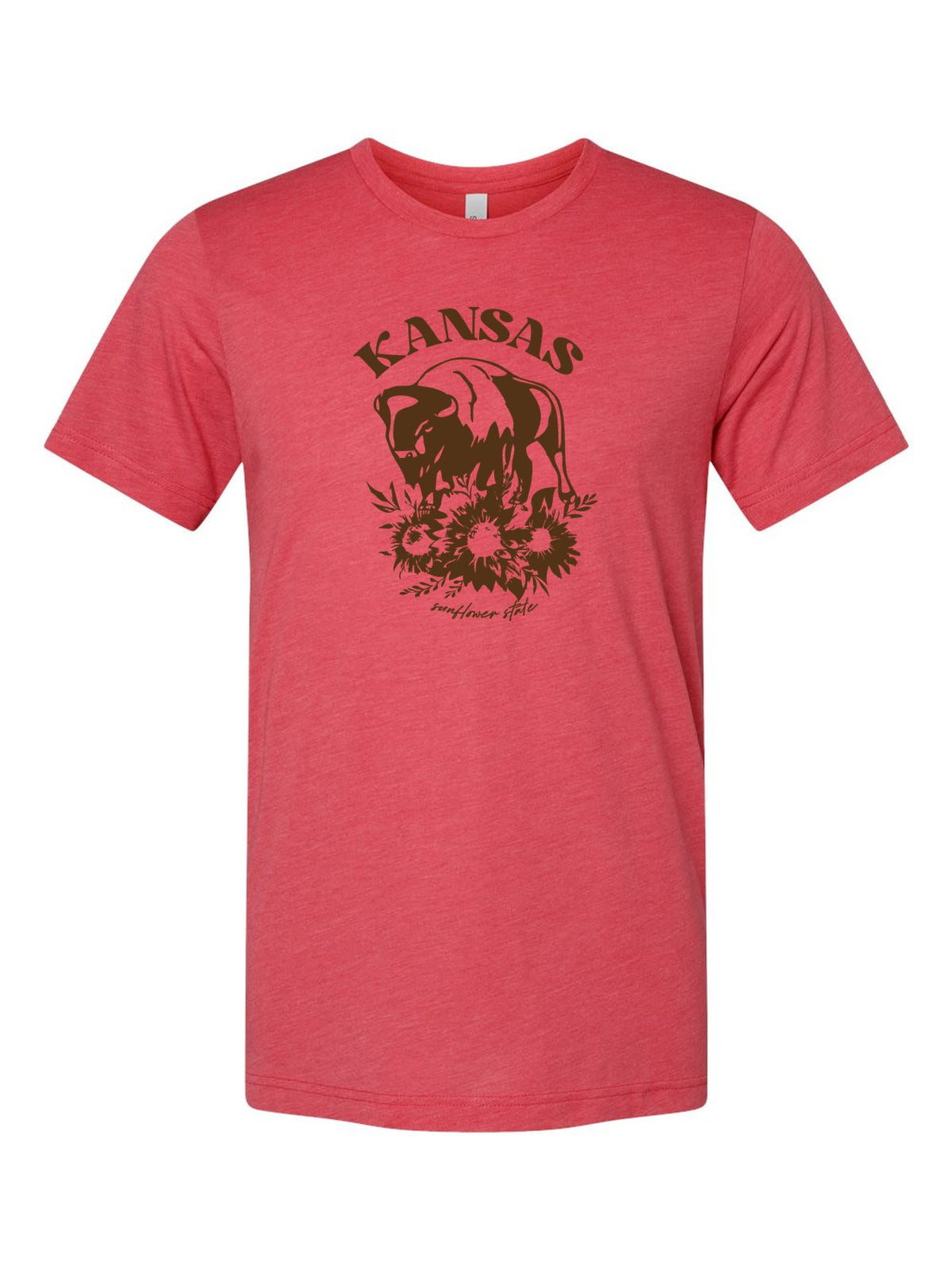 Kansas Sunflower State Bison on a true red t-shirt