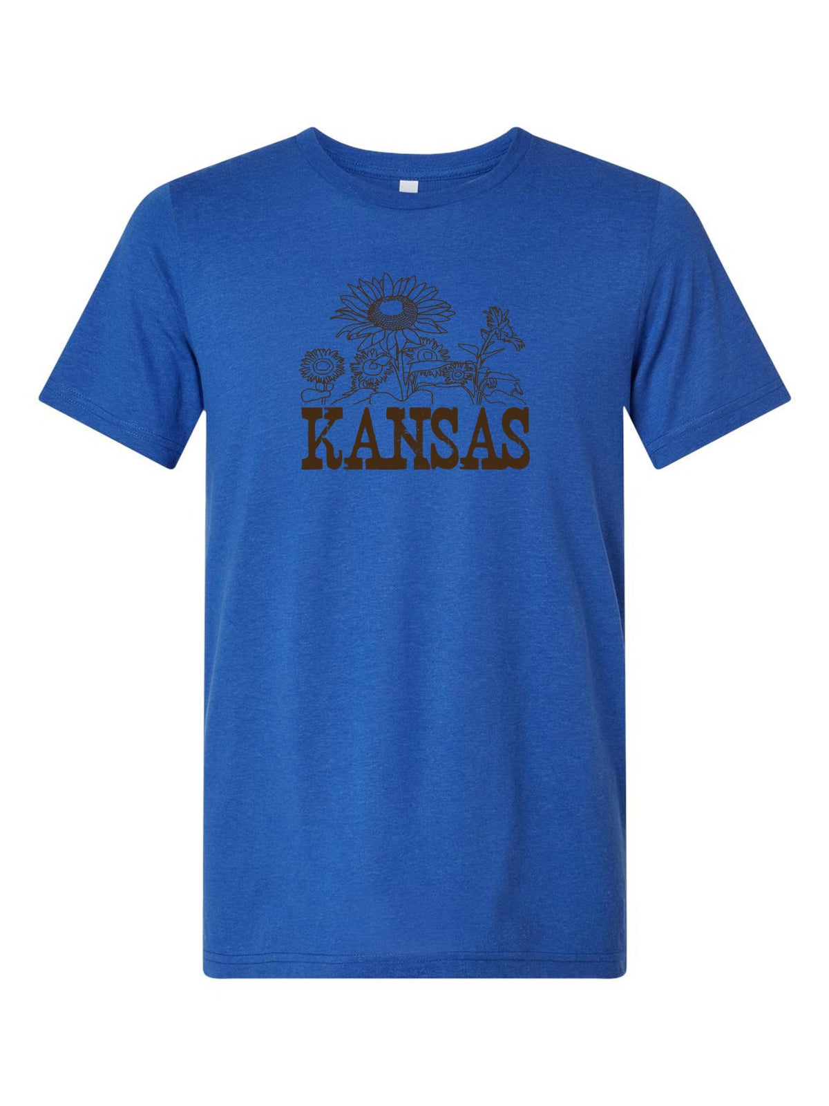 Kansas Sunflowers on a royal blue t-shirt