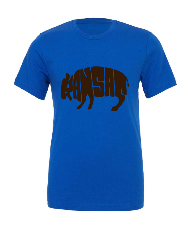 Kansas Bison design on a blue t-shirt