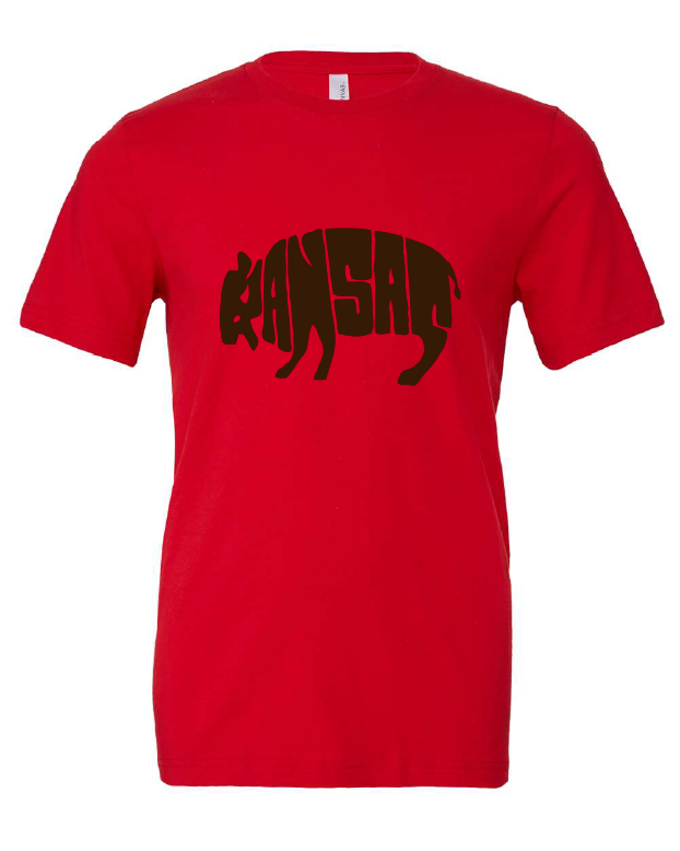 Kansas Bison design on a red t-shirt