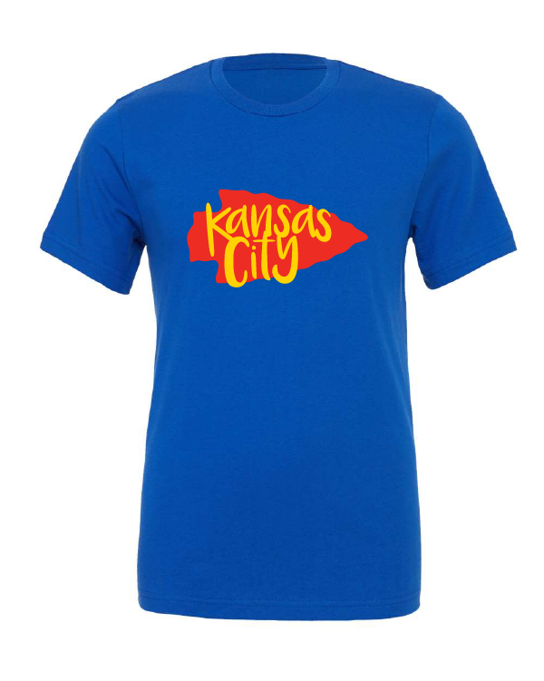 Kansas City Arrowhead design on a blue t-shirt