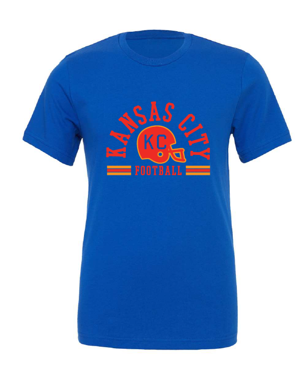Kansas City Football Arched design on a blue t-shirt