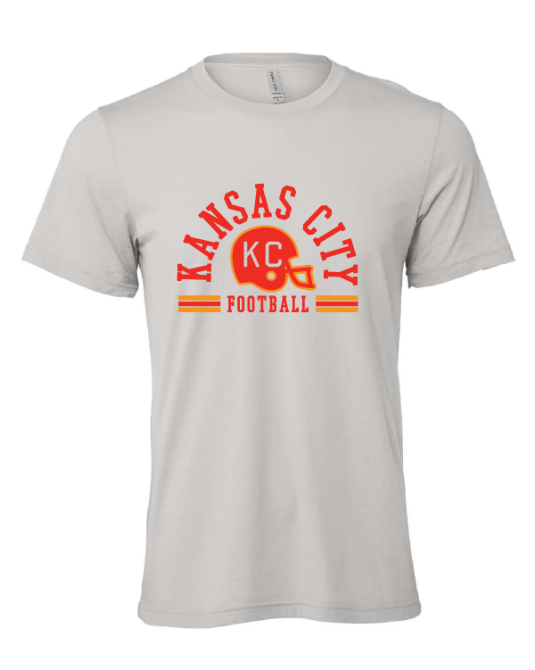 Kansas City Football Arched design on a gray t-shirt