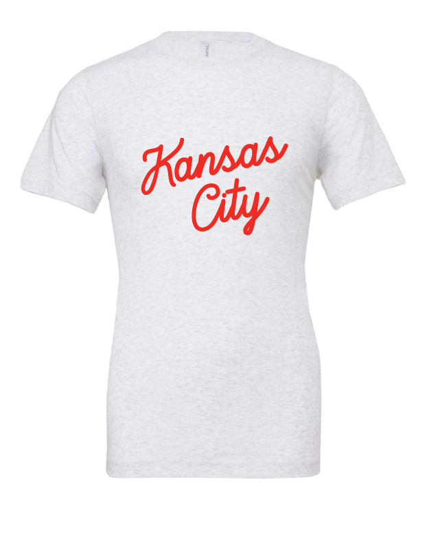 Kansas City Script design on a white t-shirt