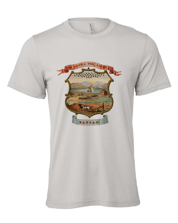 Kansas Coat of Arms design on a gray t-shirt