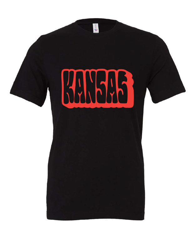 Funky Kansas design on a black t-shirt