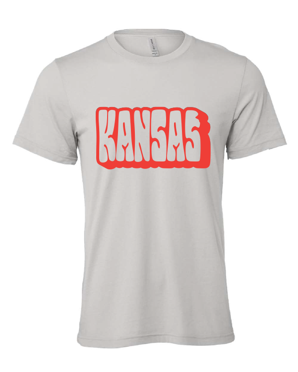 Funky Kansas design on a gray t-shirt