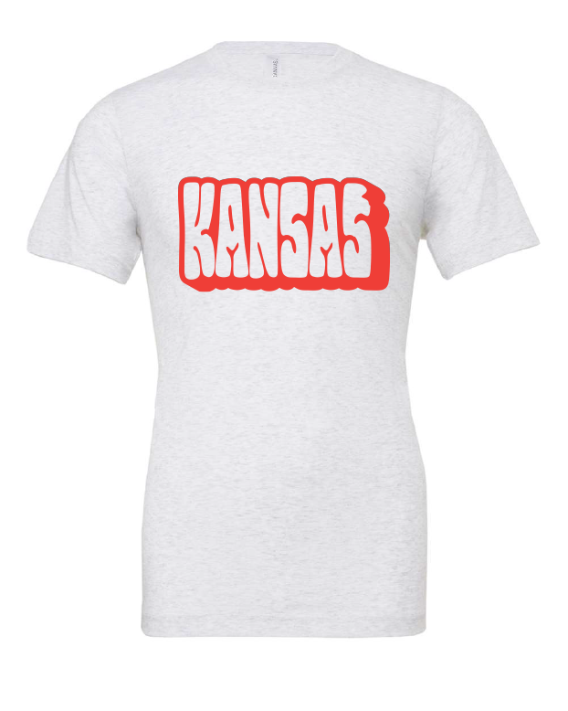 Funky Kansas design on a white t-shirt