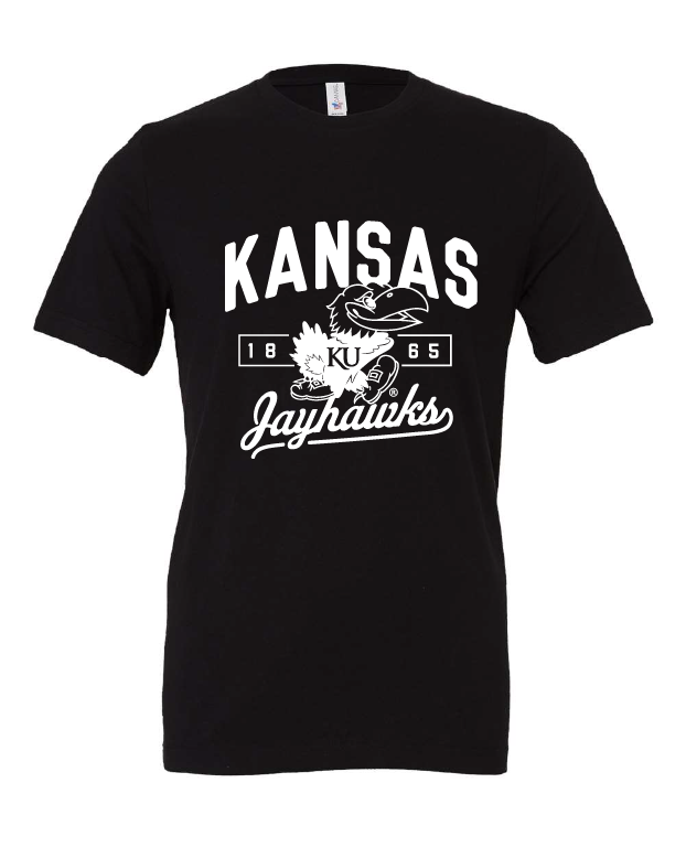 Kansas Jayhawks 1865 design on a black t-shirt