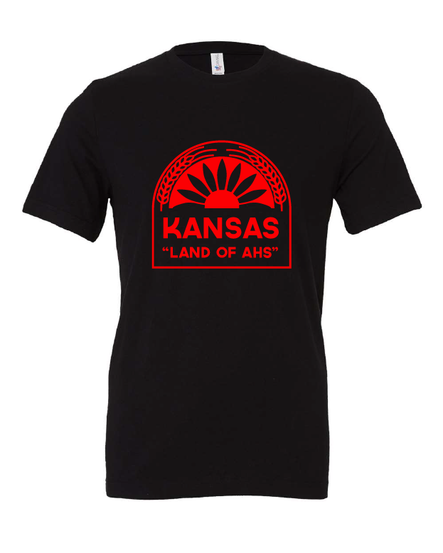 Kansas Land of Ahs design on a black t-shirt