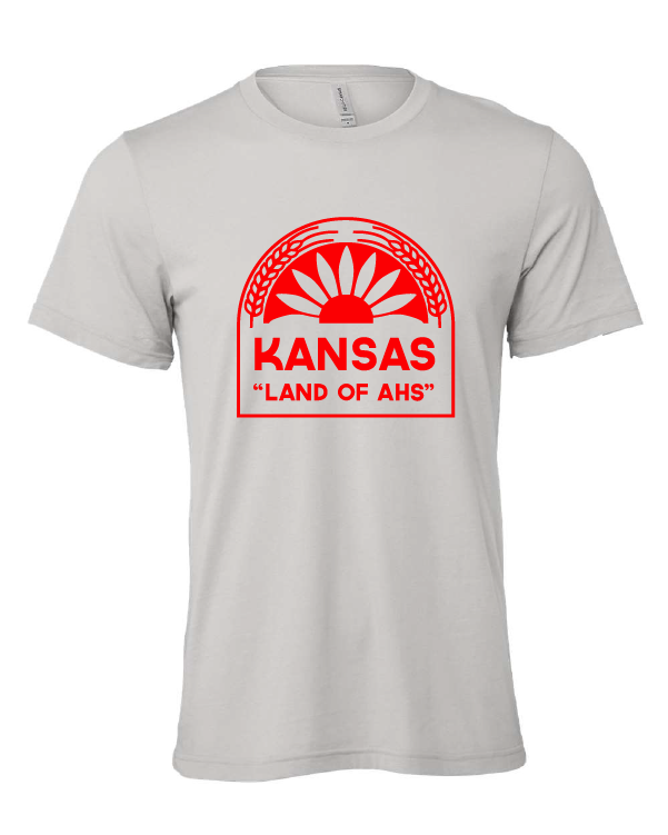Kansas Land of Ahs design on a gray t-shirt