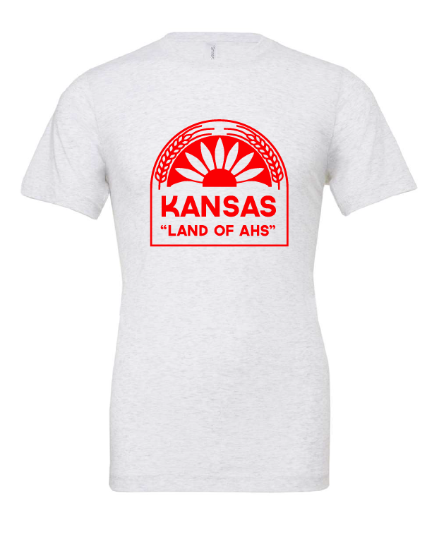 Kansas Land of Ahs design on a white t-shirt