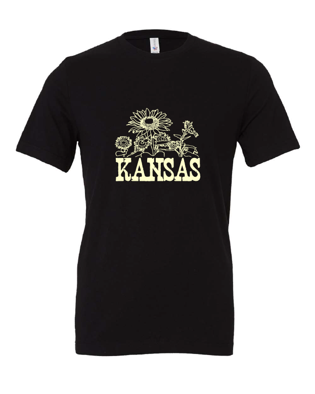 Kansas Sunflowers design on a black t-shirt