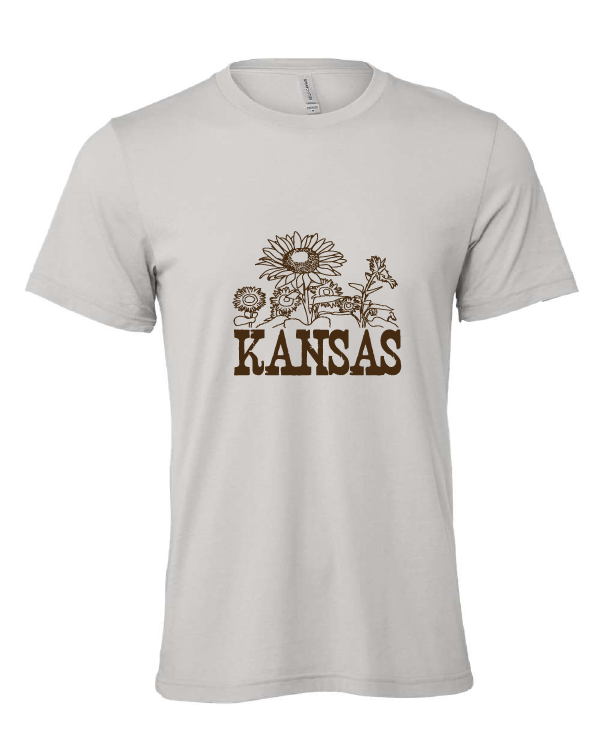 Kansas Sunflowers design on a gray t-shirt