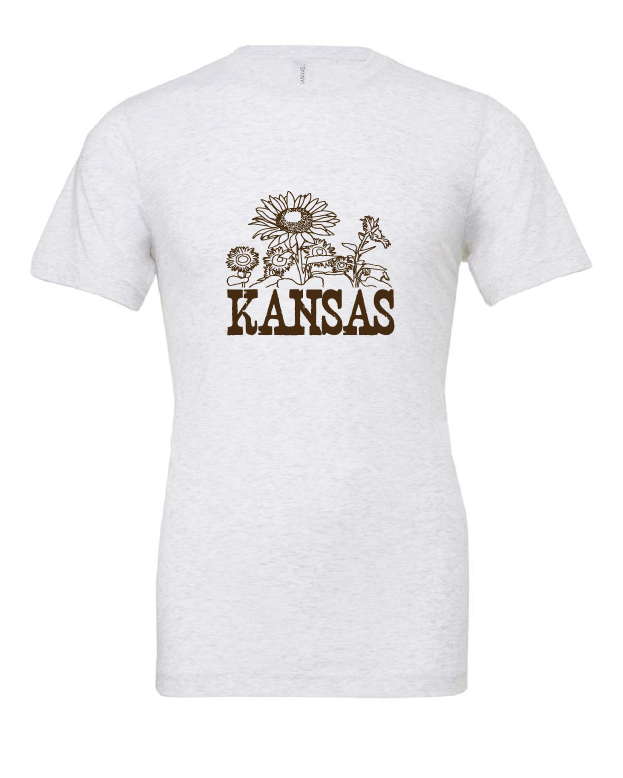 Kansas Sunflowers design on a white t-shirt