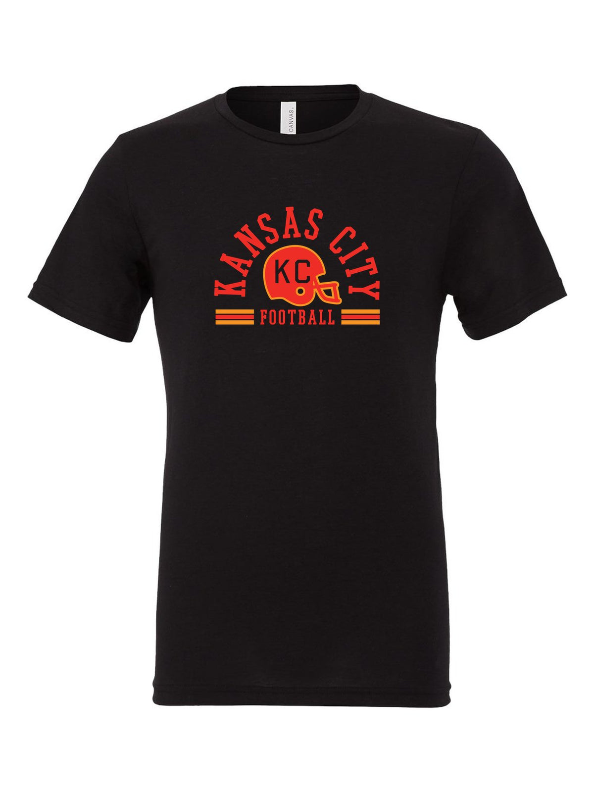 Kansas City Football Arched on a black t-shirt