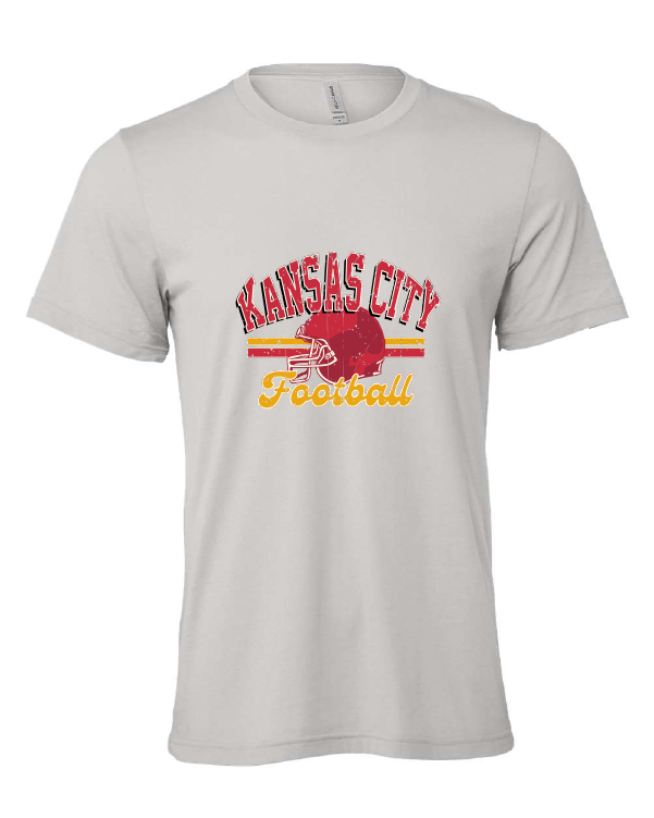 Kansas City Football Distressed design on a gray t-shirt