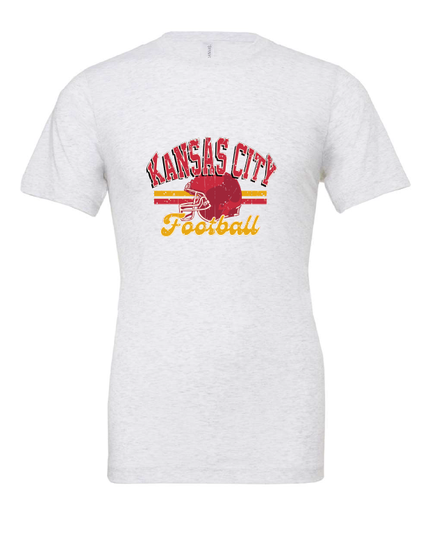 Kansas City Football Distressed design on a white t-shirt