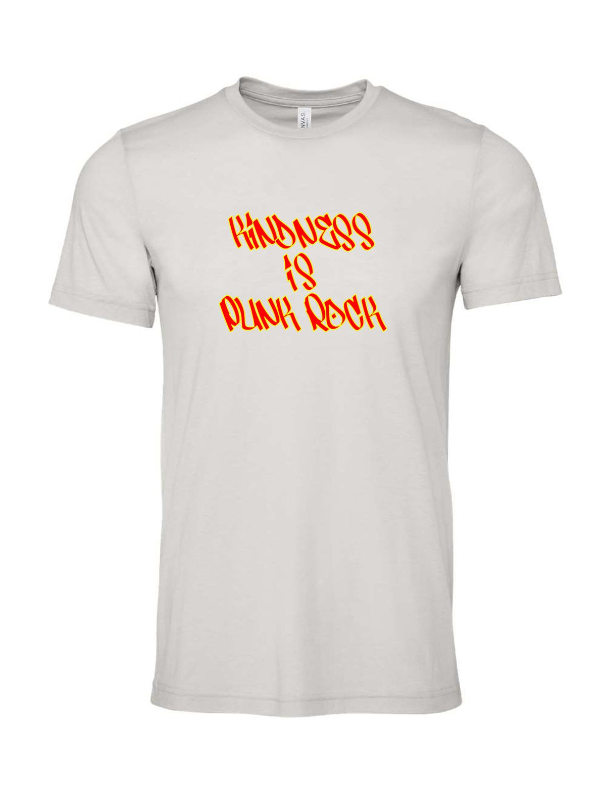 Kindness is Punk Rock on a cement gray t-shirt