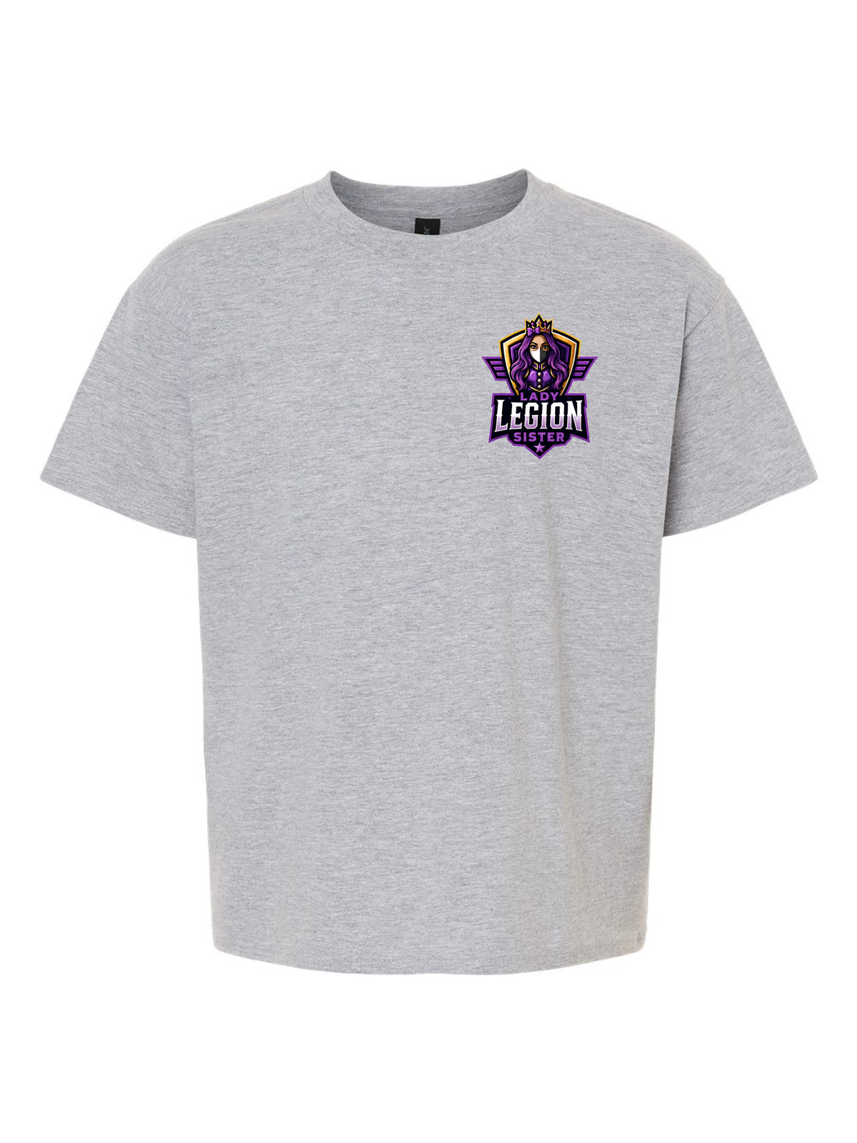 Lady Legion Family Pocket Tee (Youth), Sister badge, sport grey