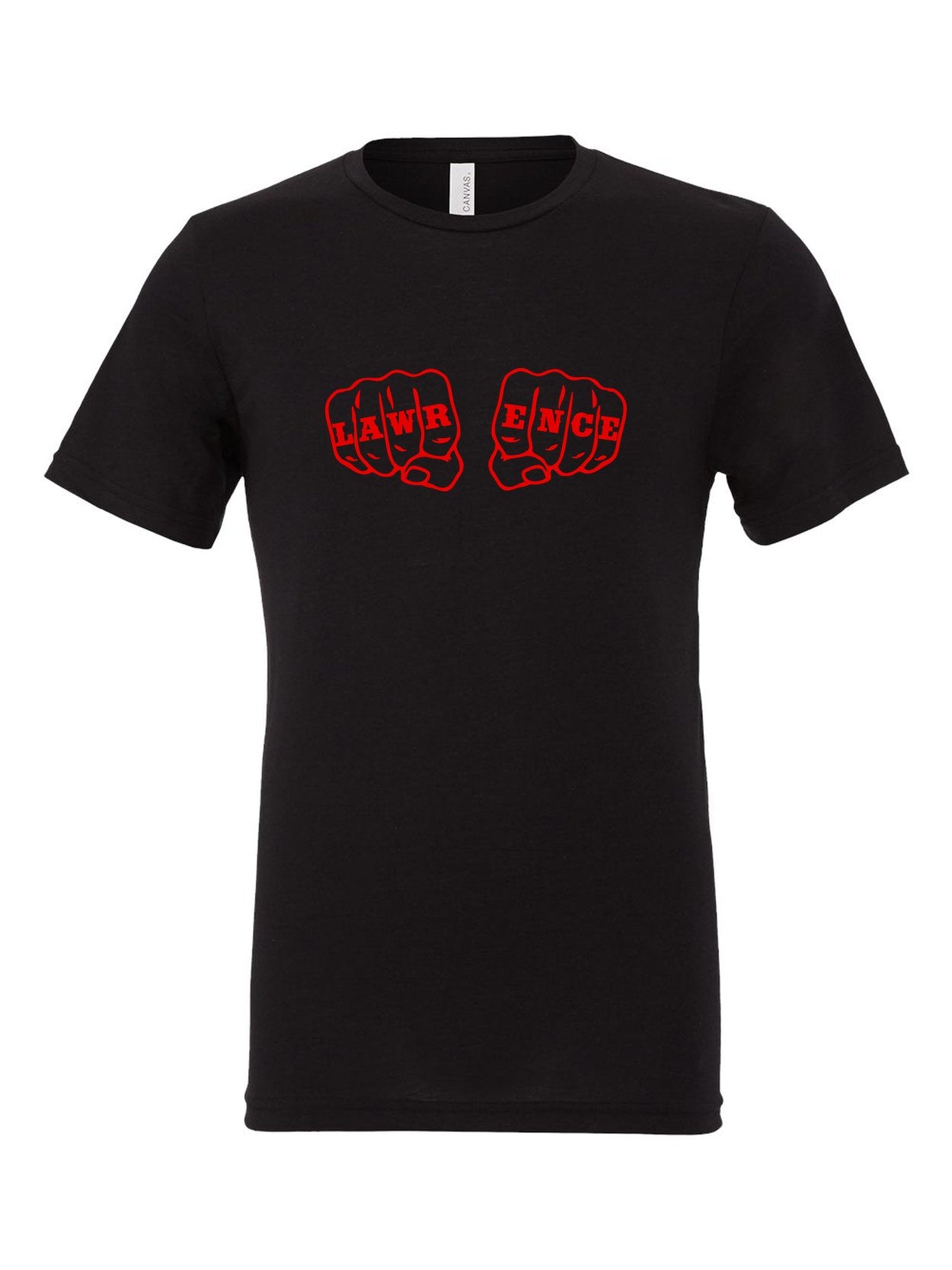 Lawrence Fists on a black t-shirt