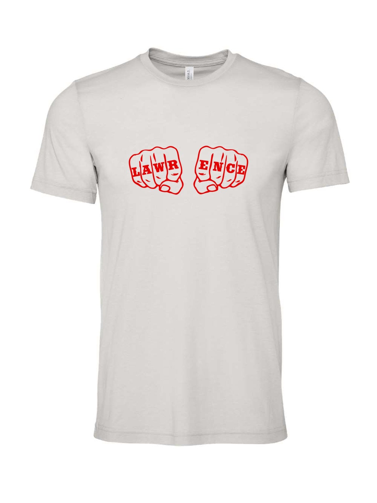 Lawrence Fists on a cement gray t-shirt