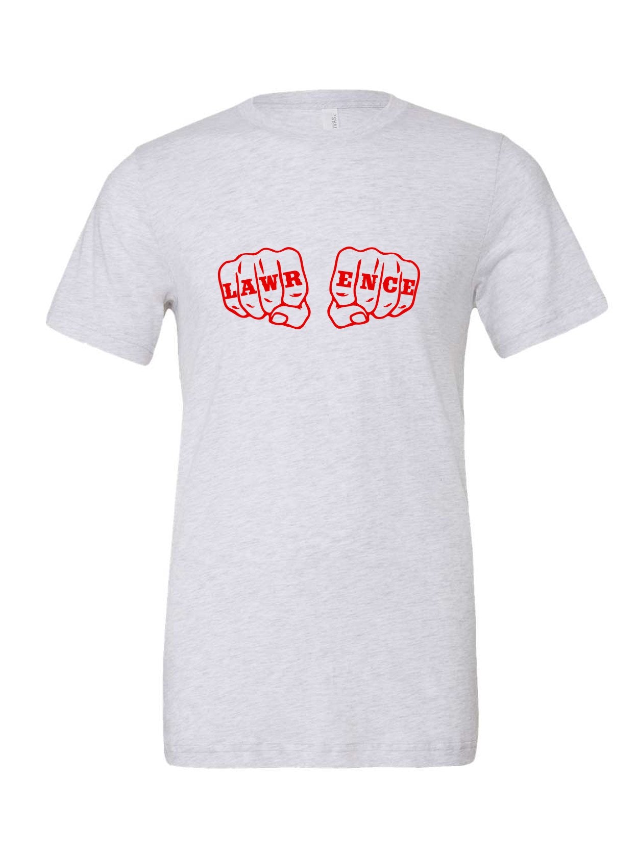 Lawrence Fists on a white t-shirt