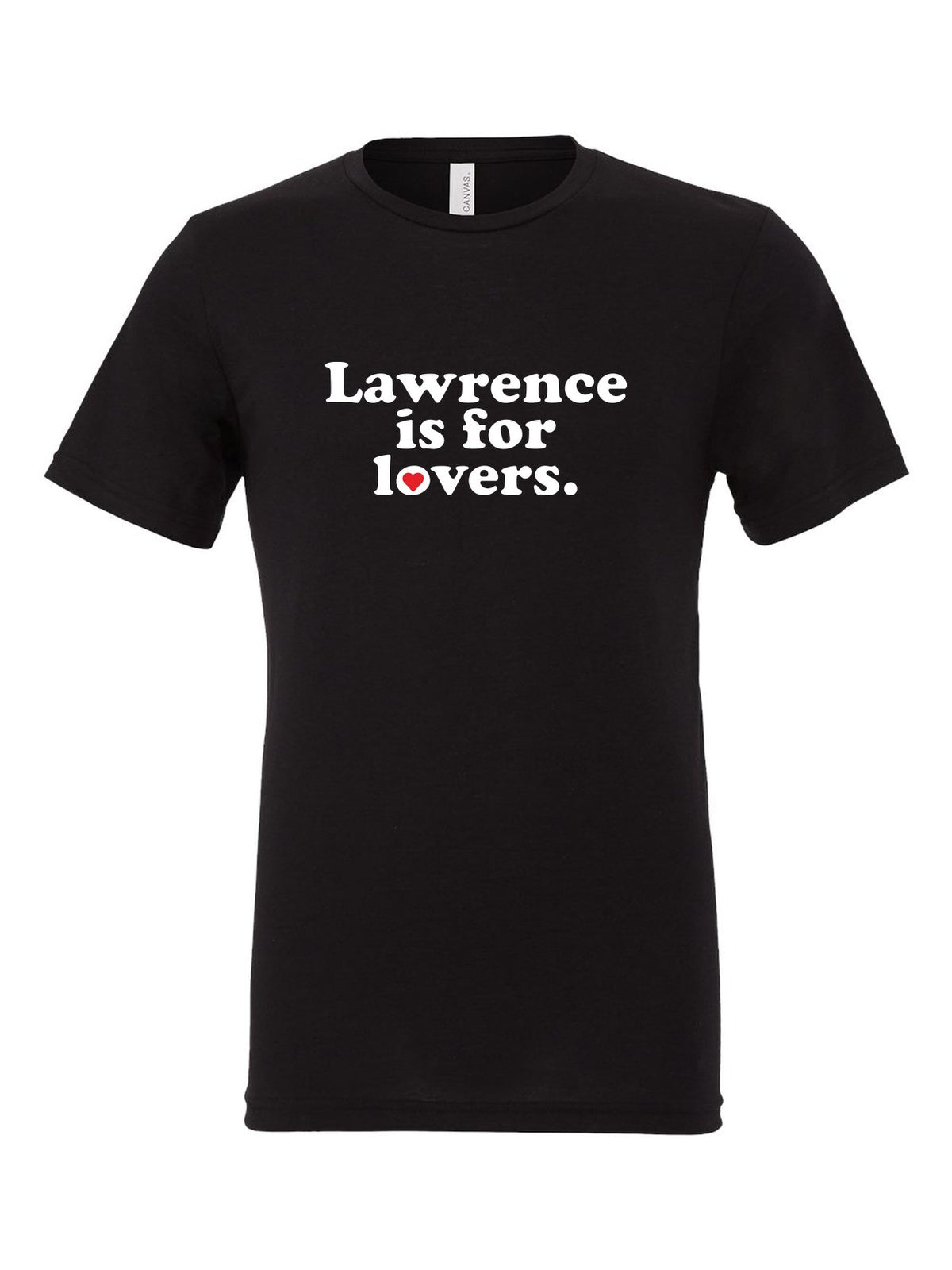 Lawrence is for Lovers on a black t-shirt