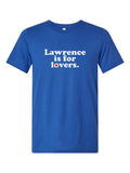 Lawrence is for Lovers on a royal blue t-shirt