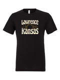 Lawrence Kansas Rays on a black t-shirt