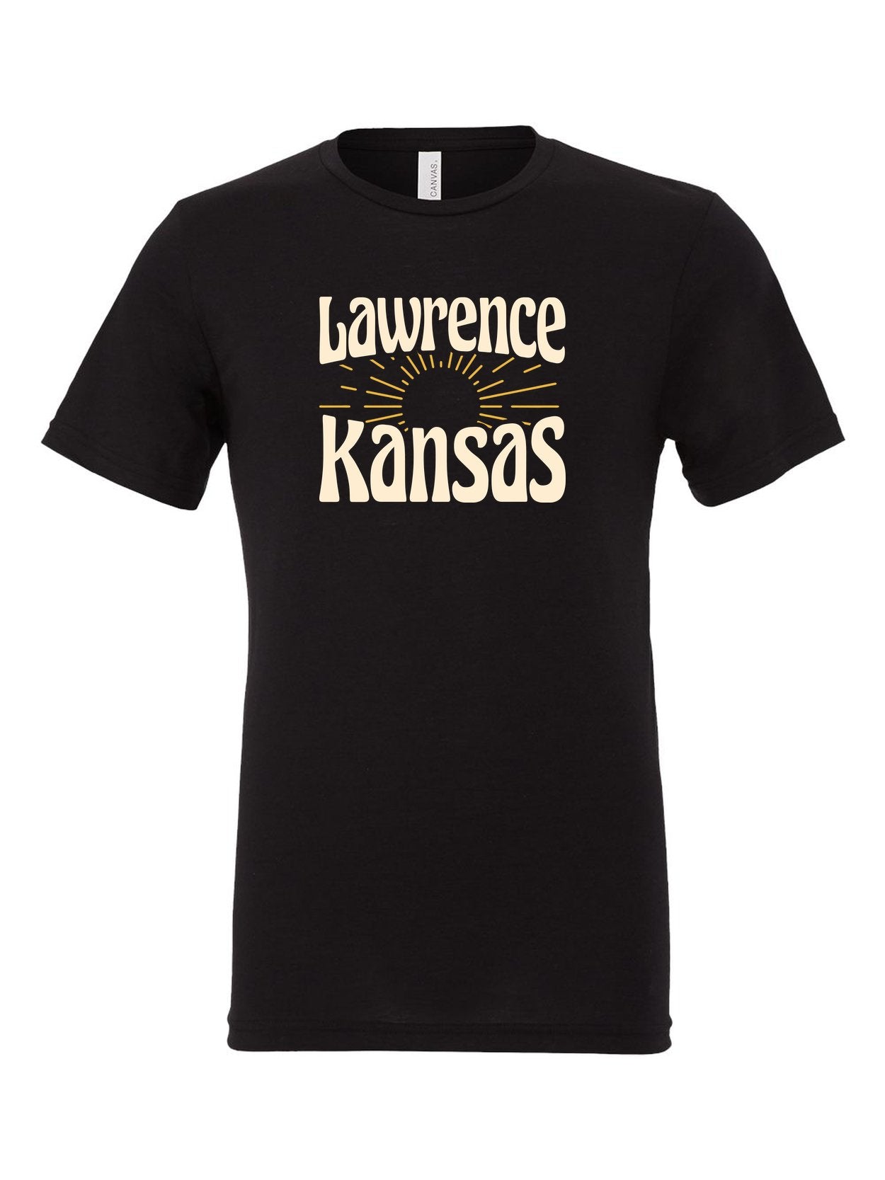Lawrence Kansas Rays on a black t-shirt