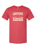Lawrence Kansas Rays on a true red t-shirt