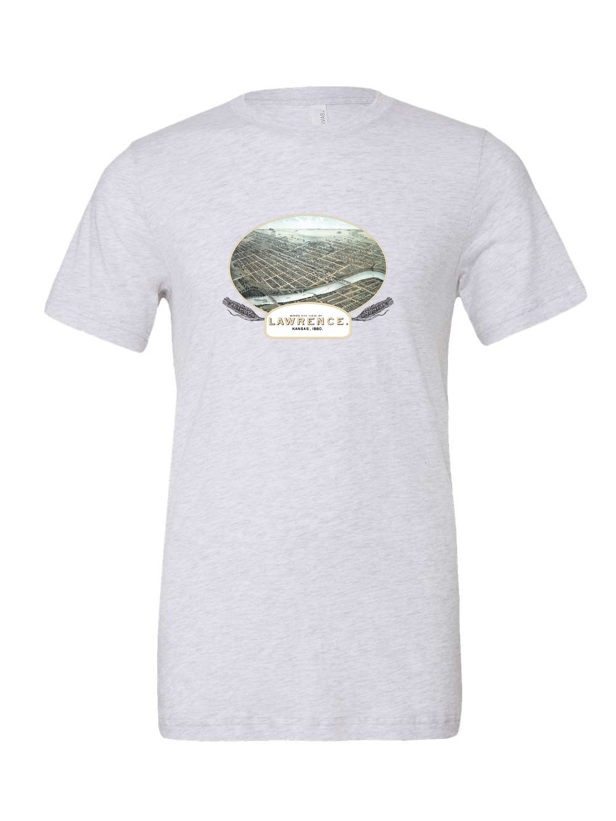 Lawrence, KS Birds Eye View 1880 on a white t-shirt