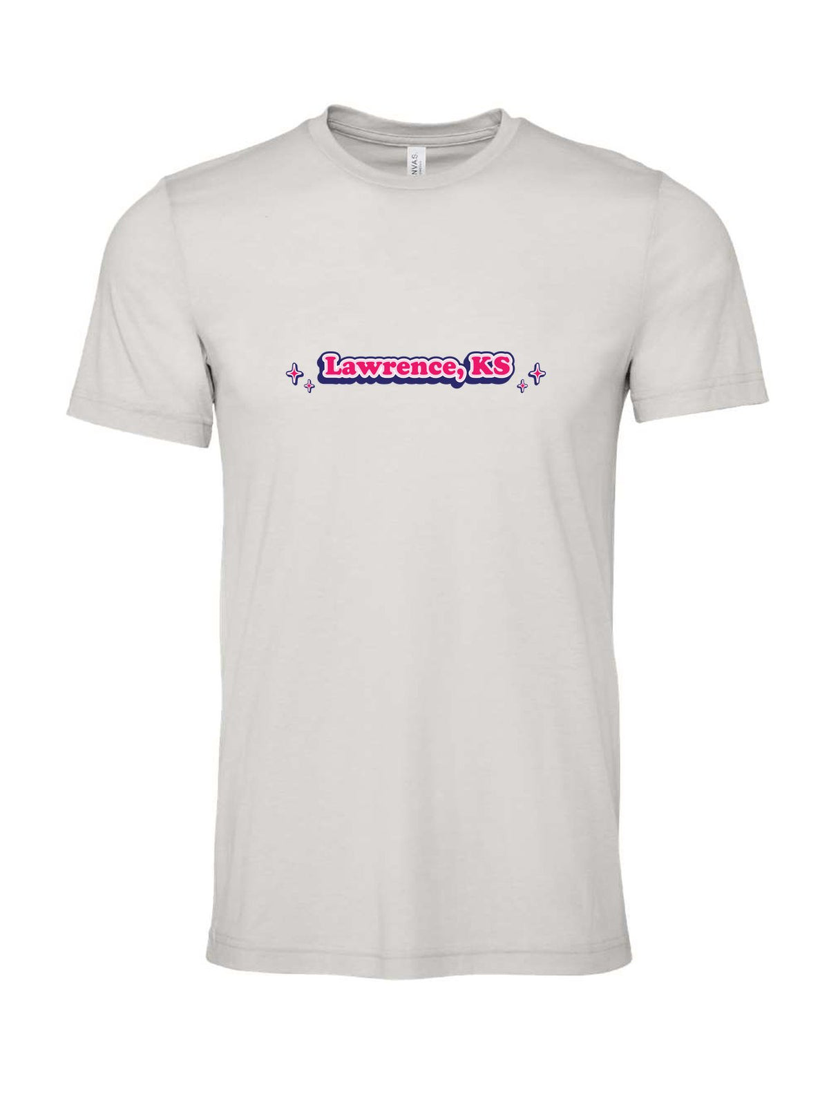 Lawrence, KS Sparkle on a cement gray t-shirt