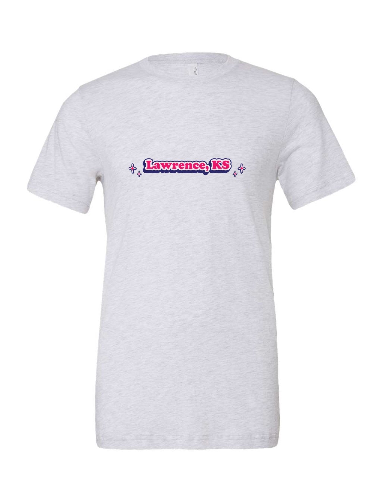 Lawrence, KS Sparkle on a white t-shirt
