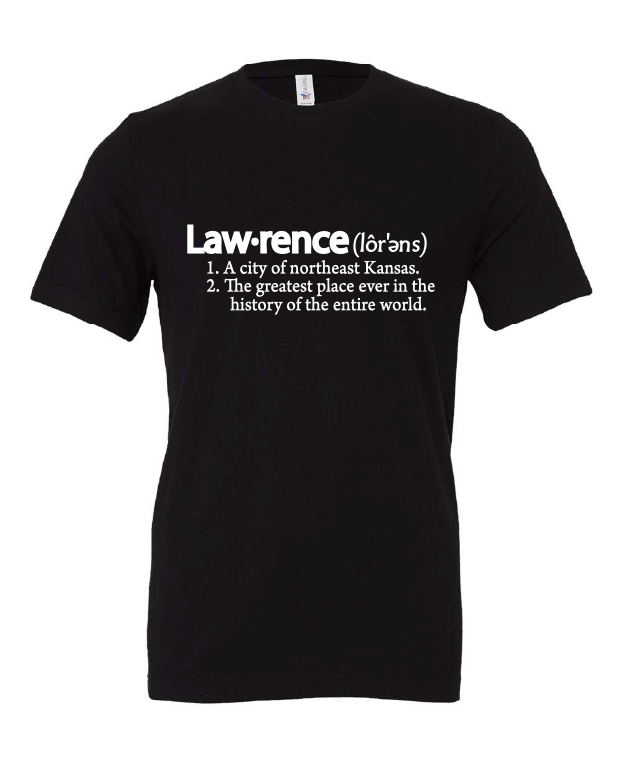Lawrence Definition design on a black t-shirt