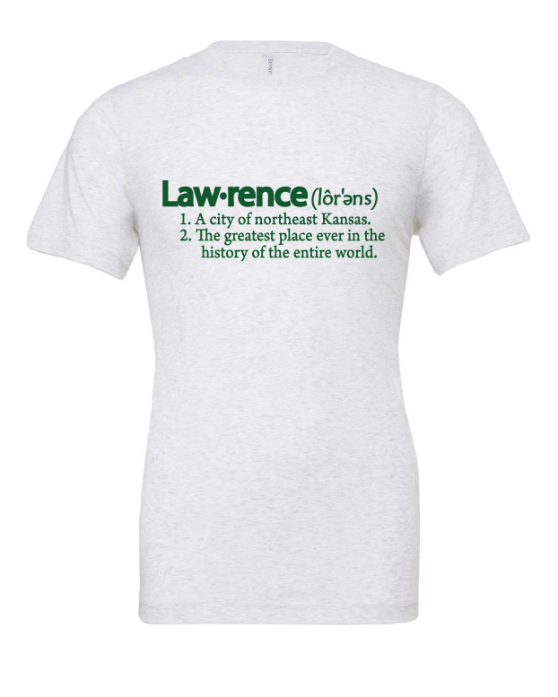 Lawrence Definition design on a white t-shirt
