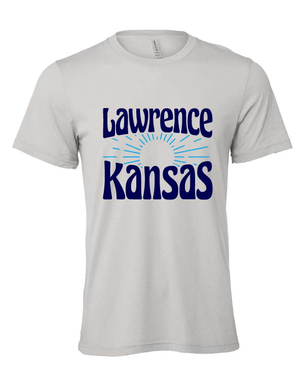 lawrence ks kansas sun vintage college town gray tshirt t-shirt 