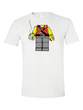 Lego Pirate Costume design on a white t-shirt