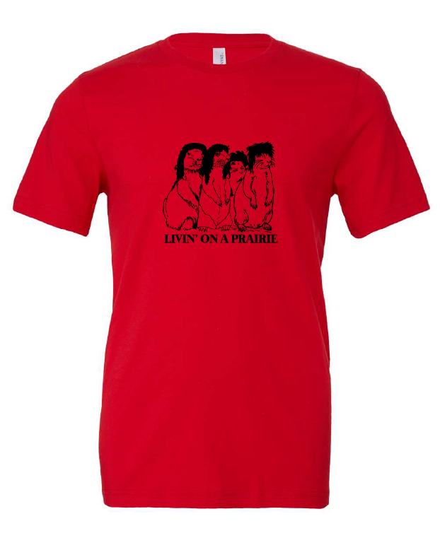 Livin' on a Prairie design on a red t-shirt