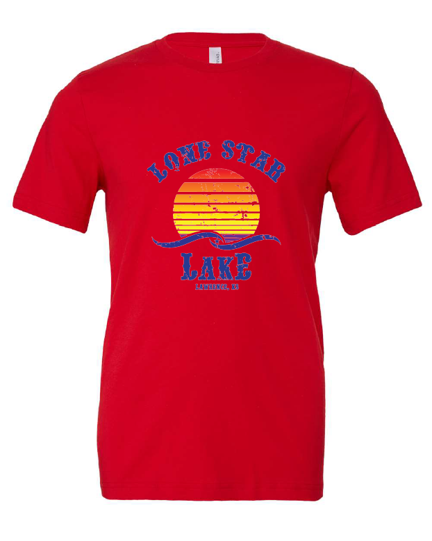 Lone Star Lake design on a red t-shirt