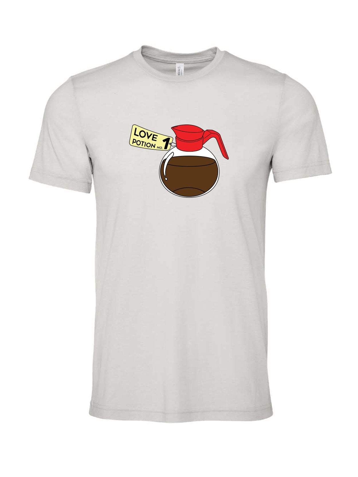 Love Potion No. 1 on a cement gray t-shirt