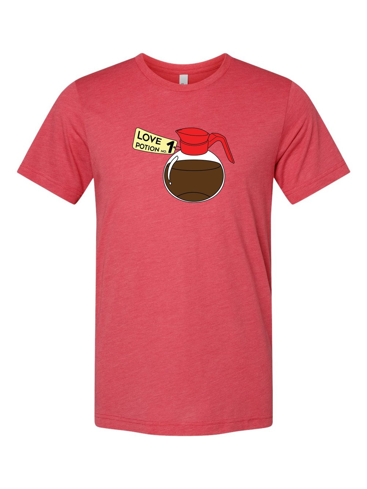 Love Potion No. 1 on a true red t-shirt