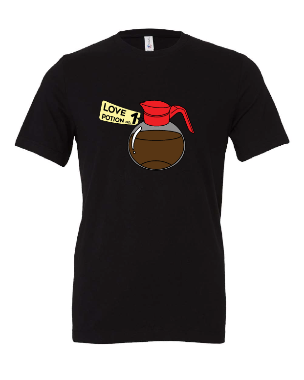 Love Potion No. 1 design on a black t-shirt
