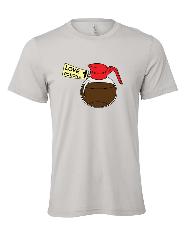 Love Potion No. 1 design on a gray t-shirt